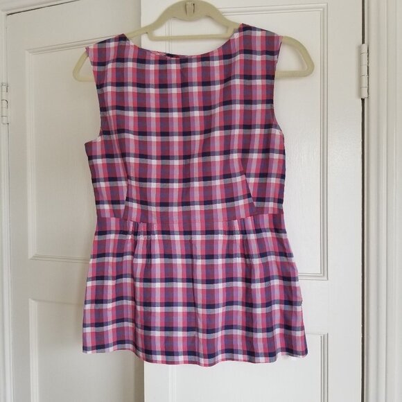 Theory Tops - Theory Plaid Sleeveless Top with Smocked Waist